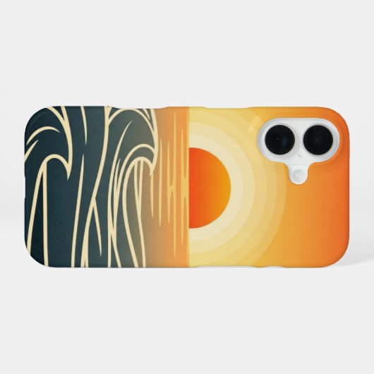 Retro Ocean Sunset Waves iPhone 16ケース (裏面横)