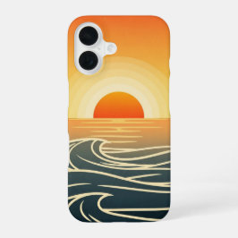 Retro Ocean Sunset Waves iPhone 16ケース