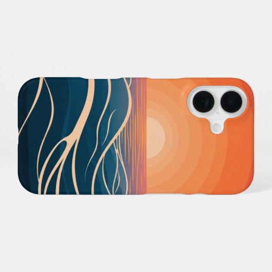 Retro Ocean Sunset Waves iPhone 16ケース (裏面横)