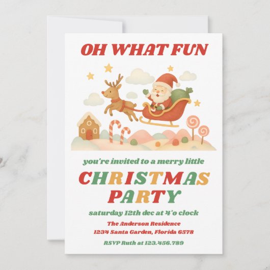 Retro Oh What Fun Editable Christmas Party 招待状 (正面)