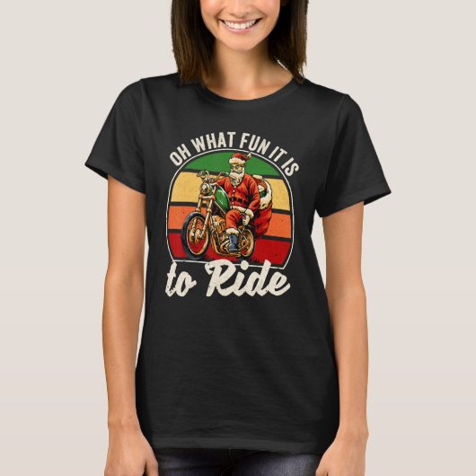 Retro Oh What Fun It Is To Ride Santa Claus Riding Tシャツ (正面)
