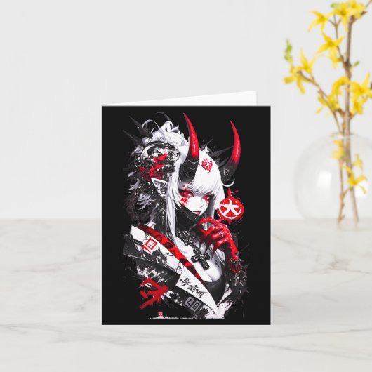 Retro Okami Girl Basic Japan Style Fox Cute Cool M カード (黄色い花)