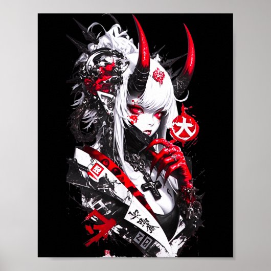 Retro Okami Girl Basic Japan Style Fox Cute Cool M ポスター (正面)