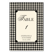 Retro Old Money Black & Ivory Checkered Wedding テーブルナンバー (正面)
