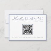Retro Old Money Dusty Blue QR Code Wedding 出欠カード (正面)