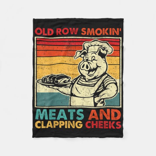 Retro Old Row Smoking Meats And Clapping Cheeks Fu フリースブランケット (正面)