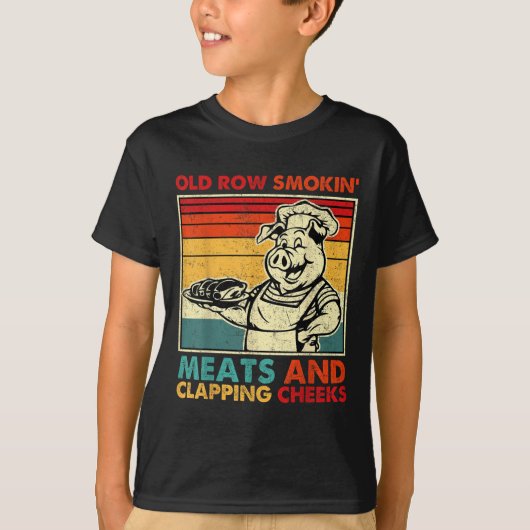 Retro Old Row Smoking Meats And Clapping Cheeks Fu Tシャツ (正面)