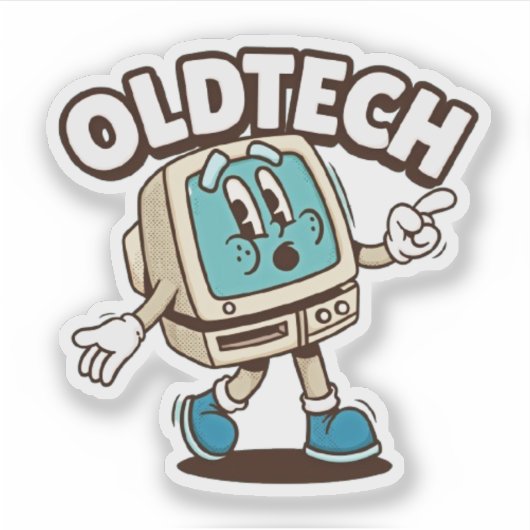 Retro OldTech Cartoon Computer Sticker シール (正面)