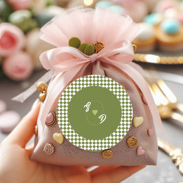 Retro Olive Green Monogram Initial Heart Wedding  ラウンドシール