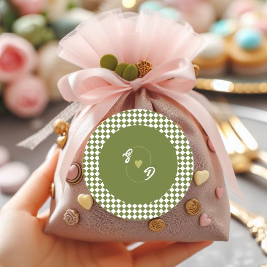 Retro Olive Green Monogram Initial Heart Wedding  ラウンドシール