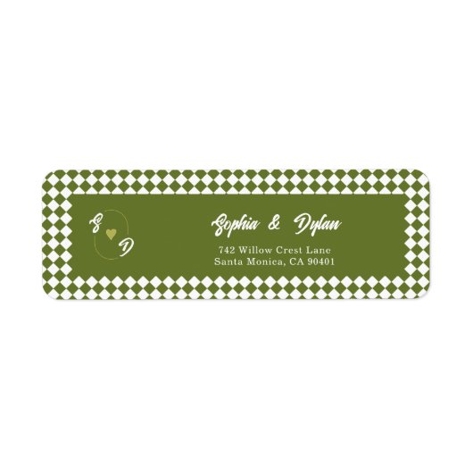 Retro Olive Green Monogram Initial Wedding Address ラベル (正面)