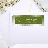 Retro Olive Green Monogram Initial Wedding Address ラベル
