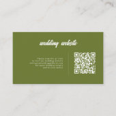Retro Olive green QR code Checkered Wedding エンクロージャーカード (正面)