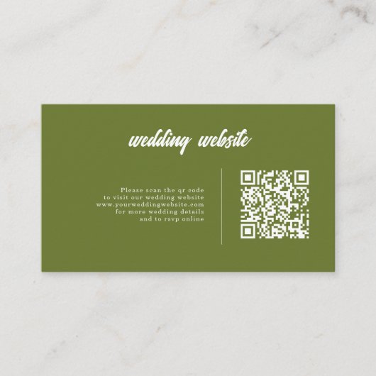Retro Olive green QR code Checkered Wedding エンクロージャーカード (正面)