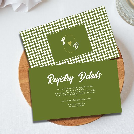 Retro Olive green Wedding Shower Gift Registry エンクロージャーカード