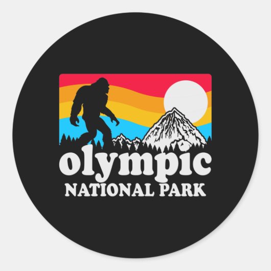 Retro Olympic National Park Bigfoot ラウンドシール (正面)