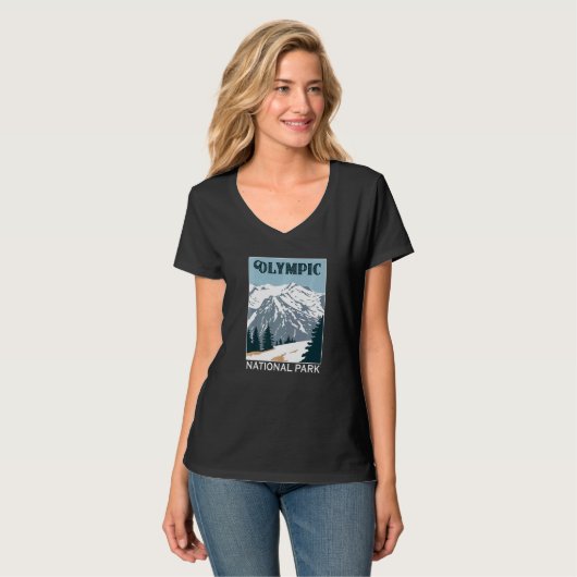 Retro Olympic National Park Mountain Camping Souve Tシャツ (正面フル)