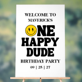 Retro One Happy Dude Smile Face Boy 1st Birthday アクリルサイン