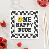 Retro One Happy Dude Smile Face Boy 1st Birthday スタンダードランチョンナプキン (インサイチュ)