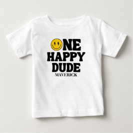Retro One Happy Dude Smile Face Boy 1st Birthday ベビーTシャツ