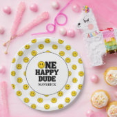 Retro One Happy Dude Smile Face Boy 1st Birthday ペーパープレート (パーティー)