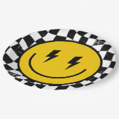 Retro One Happy Dude Smile Face Boy 1st Birthday ペーパープレート (アングル)