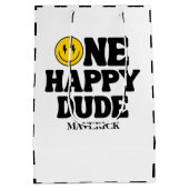 Retro One Happy Dude Smile Face Boy 1st Birthday ミディアムペーパーバッグ (裏面)