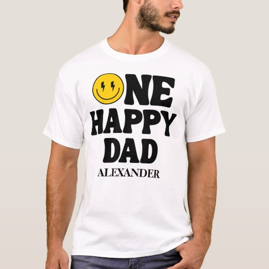 Retro One Happy Smile Face Dad Birthday Tシャツ (正面)