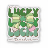 Retro One Lucky Teacher with Coquette Pencil Bow シール (正面)