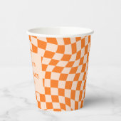 Retro Orange Abstract Check Custom Baby Shower 紙コップ (左)