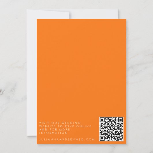 Retro Orange Abstract Check Wedding QR Code RSVP 招待状 (裏面)