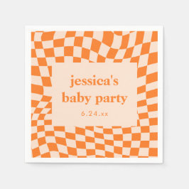 Retro Orange Abstract Checkerboard Baby Shower スタンダードカクテルナプキン