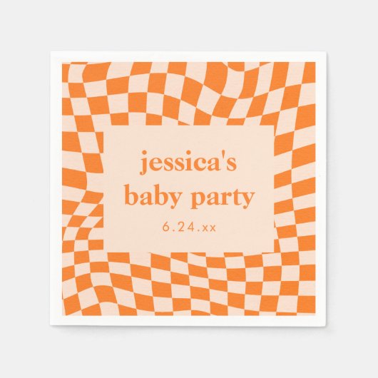 Retro Orange Abstract Checkerboard Baby Shower スタンダードカクテルナプキン (正面)