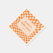Retro Orange Abstract Checkerboard Baby Shower スタンダードカクテルナプキン (角)