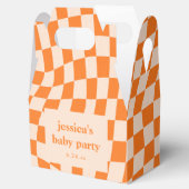 Retro Orange Abstract Checkerboard Baby Shower フェイバーボックス (オープン)