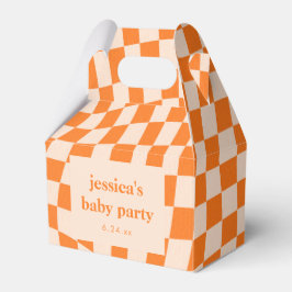 Retro Orange Abstract Checkerboard Baby Shower フェイバーボックス