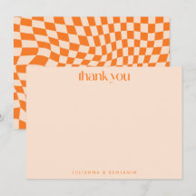 Retro Orange Abstract Checkerboard Wedding Custom