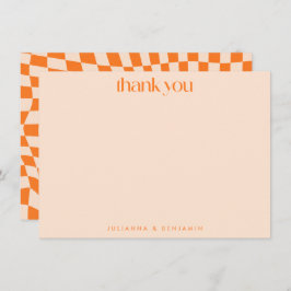 Retro Orange Abstract Checkerboard Wedding Custom サンキューカード