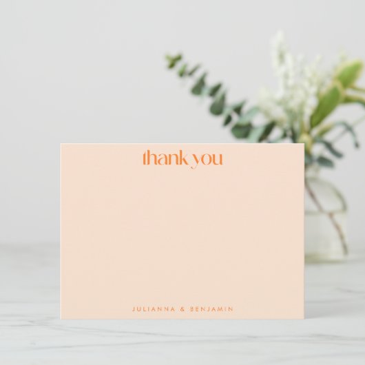 Retro Orange Abstract Checkerboard Wedding Custom サンキューカード (スタンド正面)