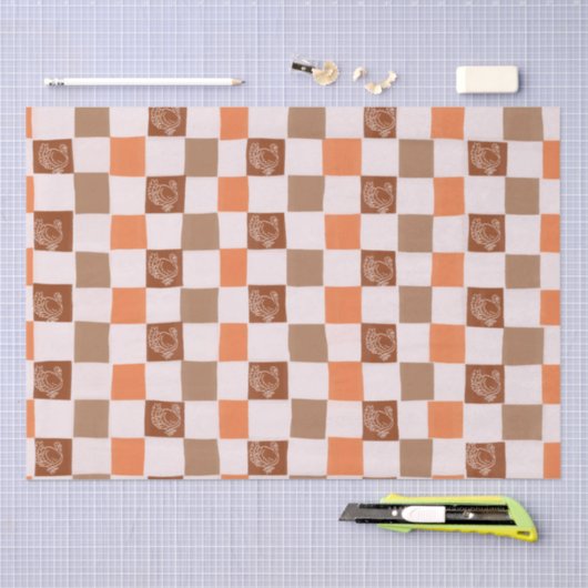 Retro orange and brown Turkey Checkered 薄葉紙 (クラフト)