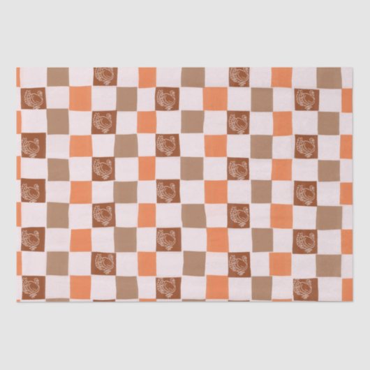 Retro orange and brown Turkey Checkered 薄葉紙 (正面)