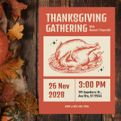 Retro Orange and Cream Thanksgiving Gathering 招待状