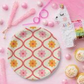Retro Orange and Pink flowers on Ogee Pattern  ペーパープレート (パーティー)