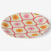 Retro Orange and Pink flowers on Ogee Pattern  ペーパープレート (アングル)