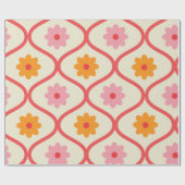 Retro Orange and Pink flowers on Ogee Pattern  ラッピングペーパー (フラット)