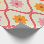 Retro Orange and Pink flowers on Ogee Pattern  ラッピングペーパー (角)