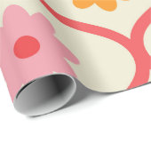 Retro Orange and Pink flowers on Ogee Pattern  ラッピングペーパー (ロールコーナー)