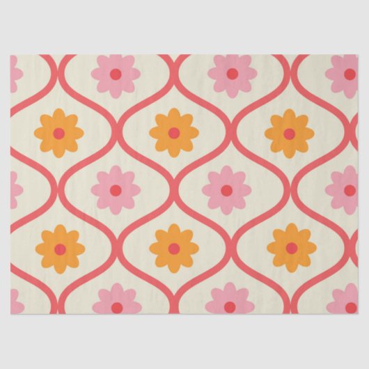 Retro Orange and Pink flowers on Ogee Pattern  薄葉紙 (正面)