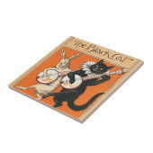 Retro Orange Black Cat White Rabbit Banjo Art タイル (側面)
