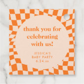 Retro Orange Checkerboard Baby Shower Thank You フェイバータグ (裏面)